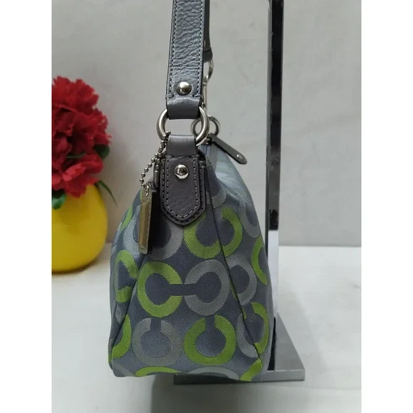 Coach Gray Canvas Leather Trim Zipper Closure Small Hobo Bag - Picture 3 of 12